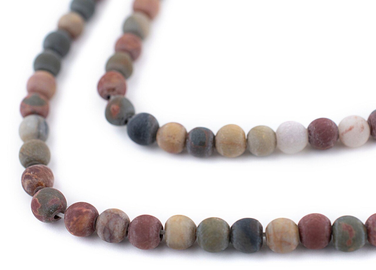 The Bead Chest Matte Round Creek Jasper Beads (4mm): Organic Gemstone Round Spherical Energy Stone Healing Power Crystal for Jewelry Bracelet Mala Necklace Making